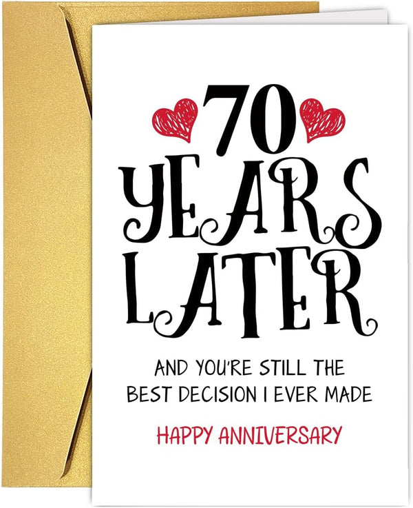 RUALOVE Romantic 70 Years Anniversary Card for Husband Wife, Sweet 70th Wedding Anniversary