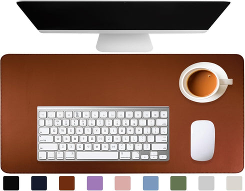 Busnos 35.4"x17", Brown Desk Cover - Cute Desk Mat, Non-Slip PU Leather, Large Mouse Pad, Beige Office Accessory