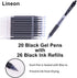 Black Gel Pens, 46 Pack(20 Gel Pens with 26 Refills) Lineon Retractable Medium Point Gel Pens Smooth Writing with Comfortable Grip for Office School by Lineon