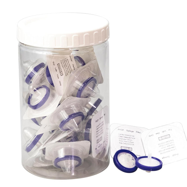 Sterile Syringe Filter 0.45um Pore Size, 33mm Membrane Diameter, 20 Pack, Individually Packed for HPLC Preparation
