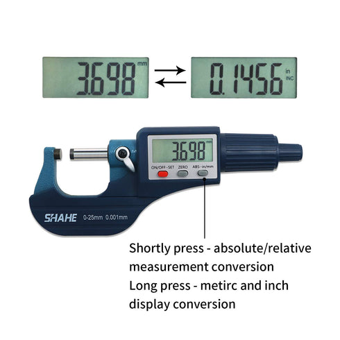 Digital Outside Micrometer 0-25mm / 0-1", Metric & Inch, 0.00005" Resolution