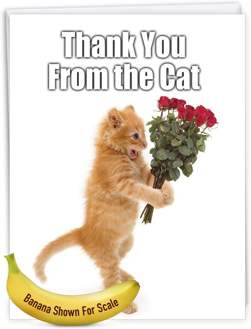 NobleWorks Jumbo Thank You Greeting Card - Cat Design, 8.5 x 11 Inch with Envelope (1 Pack)