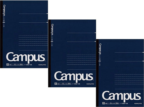KOKUYO Campus A5 Pre-Dotted Notebook, 30 Lines X 50 Sheets, 100 Pages, 6 mm Rule, Pack of 3 Dark Blue