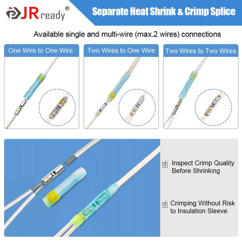 JRready ST6385-16-50 MiniSeal Crimp Splices, 50 Sets Blue Butt Splice Connectors for Wire-to-Wire Splicing