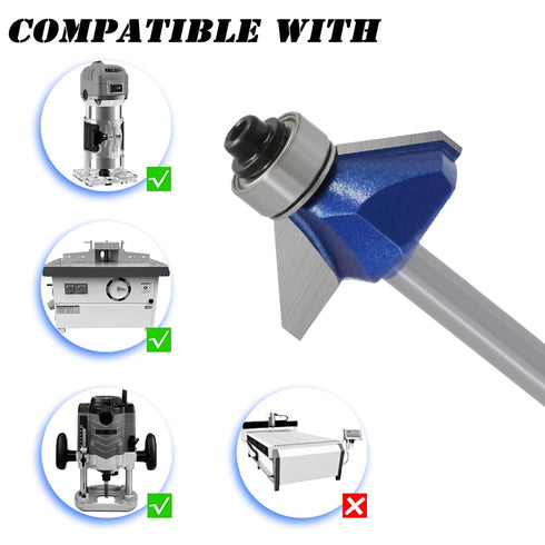 BENESOON 4PCS 45 Set 1/4 inch 1/4", 3/8", 7/16", 1/2" 45 Degree Chamfer Router Bit Shank, Cutting Lengths, Tungsten