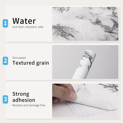 Art3d 120"x17.3" Self-Adhesive Wallpaper, Peel and Stick Grey Marble Paper, Matt by Art3d