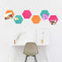 Navaris Hexagon Felt Board Tiles, Set of 6 Memo Bulletin Boards with Push Pins (5.9 x 7 inches) - Turquoise, Orange