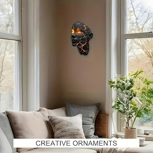 AMJIANZON Decorative Cracked Soul Wall Light, Black Lava Design LED Wall Lamp with Glowing Orange Cracks, Modern Gothic