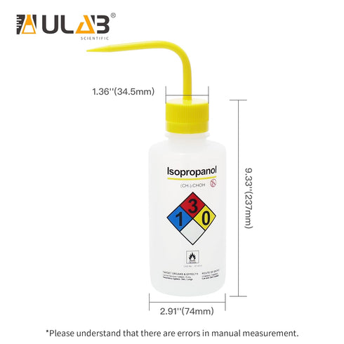 ULAB 4pcs Safety Wash Bottles, Isopropanol Wide-Mouth, LDPE Material, 500ml, UWB1023