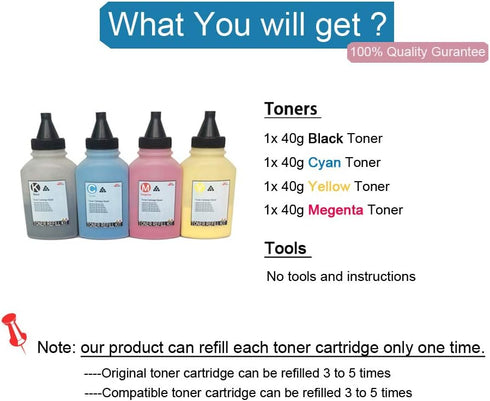 Toner Refill Powder Compatible for HP 202a CF500A CF501A CF502A CF503A 202X Toner Cartridges, 4-Pack