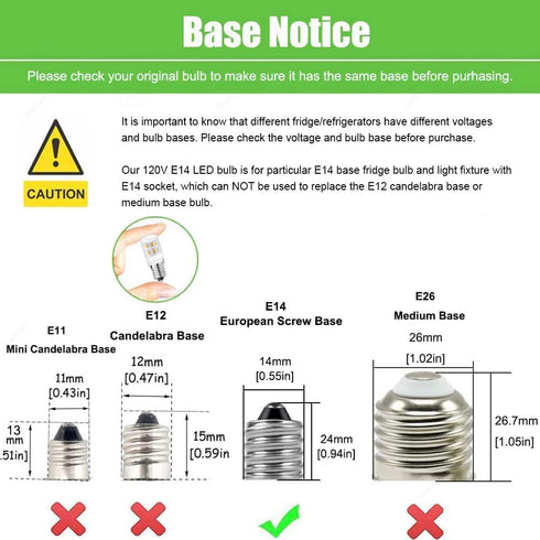E14 LED Light Bulbs, European Base Refrigerator Bulb, 120V Daylight White 6000K, Non Dimmable, Pack of 2