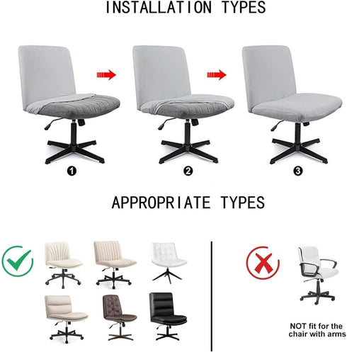 Generic Armless Criss Cross Office Desk Chair Covers Soft Crushed Velvet Chair Slipcovers Stretch Mid Back Wide Seat