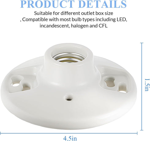 Saysurey 6 E26 Bulb 660w 250v Pcs Medium Base Ceiling Lamp Holder Keyless Light Sockets White Socket Incandescent