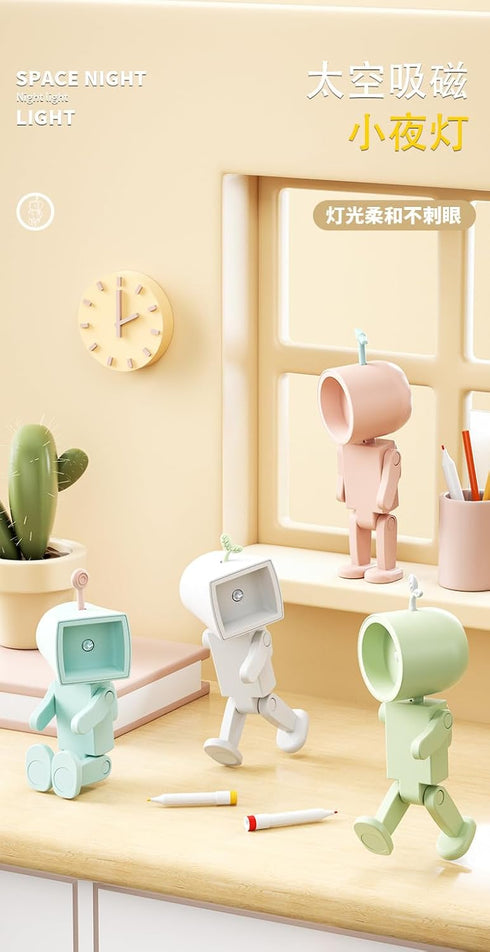 Generic Robot Friday Night Light,LED Mini Magnetic Desk Lamp with Batteries,Cute Movable Figure Decor,Phone