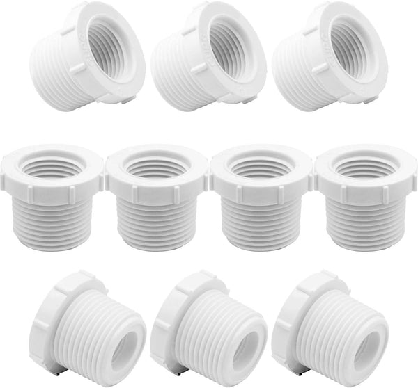 10 Pcs 1” Male Thread to 1/2” Female Thread Reducer Bushing PVC Pipe Fittings