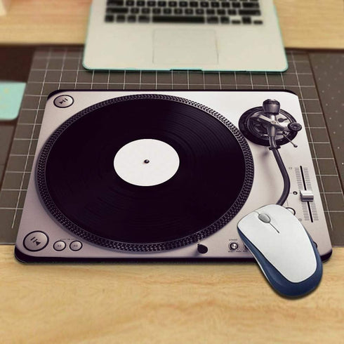 Gaming Mouse Pad, Vintage Turntable Playing Black Vinyl Top View, Non-Slip Rubber for Computers, 9.5 x 7.9 Inch