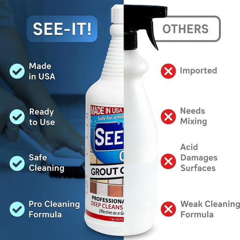 32 oz. SEE-IT! Grout & Tile Deep Cleaner Brightener & Heavy-Duty Stain Remover Acid-Free Safe for Ceramic, Porcelain