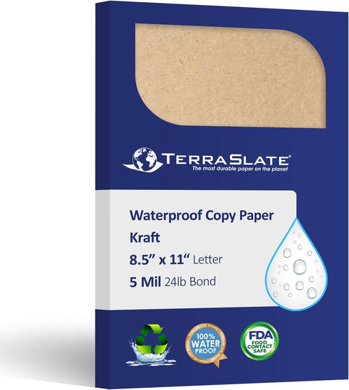 Waterproof Laser Printer Copy Paper | Kraft Printable Paper 8.5" x 11" | 25 Sheets, 5 MIL TerraSlate (24lb Bond)