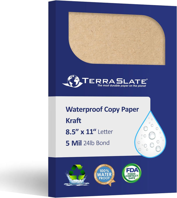 Waterproof Laser Printer Copy Paper | Kraft Printable Paper 8.5" x 11" | 25 Sheets, 5 MIL TerraSlate (24lb Bond)