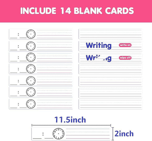 Auchq Magnetic Pocket Chart, Standard Pocket Chart with 7+1 Pockets, 14 Double-Sided Dry-Eraser Cards for Classroom