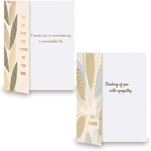 Foil Falling Leaves Sympathy Cards, Set of 8 (4 designs), Large 5" x 7", Sympathy Cards with Sentiments Inside,