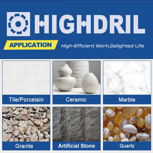 HIGHDRIL Dry Diamond Tile Drill Bit, 1-9/50" (30mm) Diameter, Hex Shank for Porcelain Ceramic Granite Marble