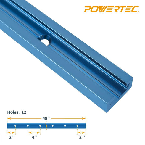 POWERTEC 71067 48 Inch Universal T-Track - Double-Cut Profile with Predrilled Mounting Holes, 1PK