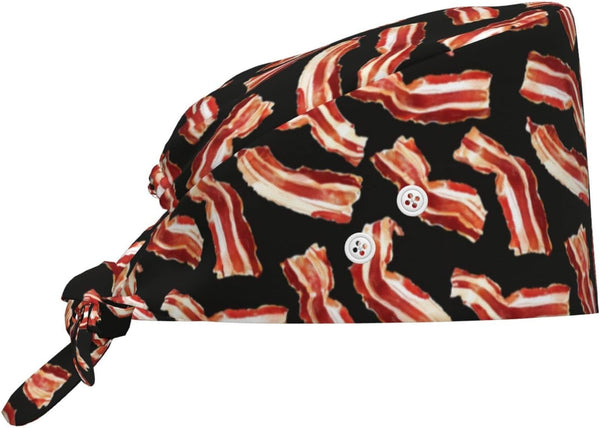 Nurse Scrub Cap Men Women with Buttons - Bacon Pattern A Print