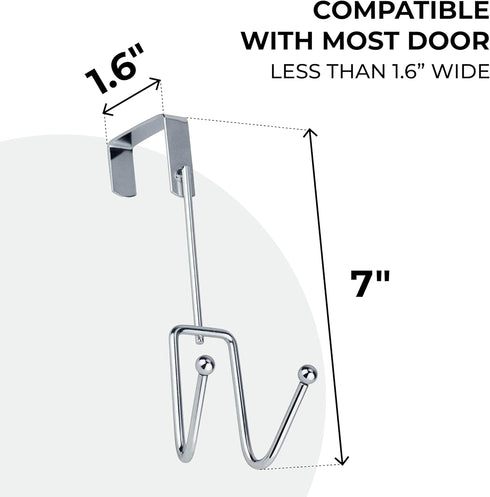 DecorRack 2 Pack Chrome Over The Door Hooks, Heavy-Duty Hanging Storage Hook Rack, Stylish Design