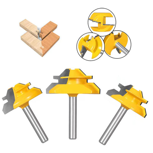 Totowood 45 3-Piece Set, 31/64", 37/64",3/4" 1/4 Inch (3PCS 1/4 (3PCS 1/4 Degree Lock Miter Router Bit for Cutting