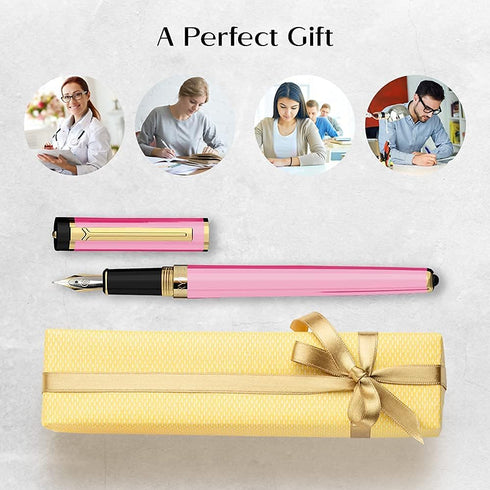 Dryden Designs Fountain Pen Gift Pouch with Medium Nib and 24 Ink Cartridges - MCM (Luscious Pink)