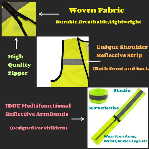 Hi Vis Kids Safety Vest with 2 Reflective Bands & Bag, Toddler Construction Vest for Cycling & Running