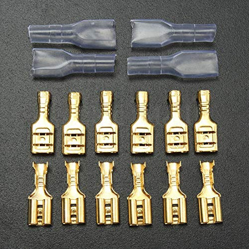 200 pcs Electrical Insulating Sleeve Wire Wrap Connector Gold Female Spade Crimp Terminal 22 to 16 AWG 4.8mm