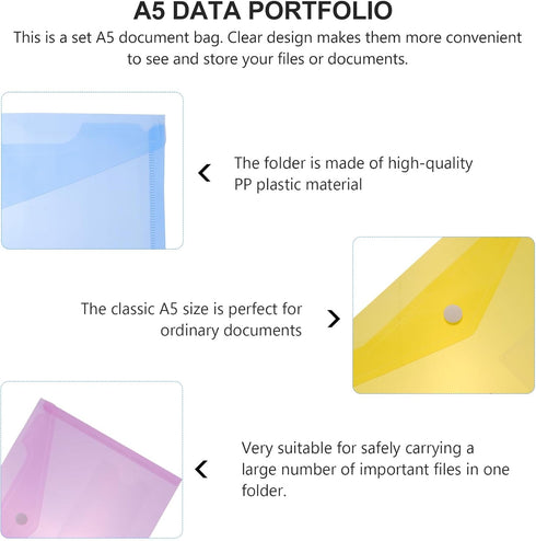 Plastic Envelope, 30pcs Poly Envelopes with Snap Closure, A5 Letter Size File Bag for Office School Work