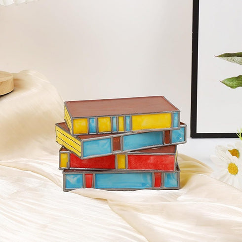 Rehenbsem Stained Resin Stacked Books Lamp, Stained Stacked Books Lamp,Reading Book Lighting Vintage Table Lamp