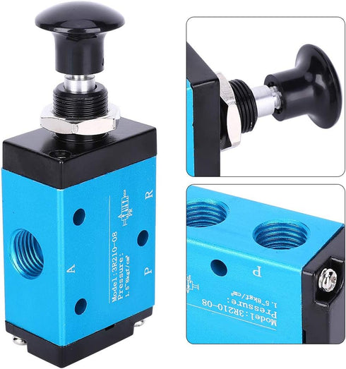 Pneumatic 1/4"NPT Two-Position Three-way Air Hand Lever Operated Valve, Manual Control Push-Pull 3R210-08