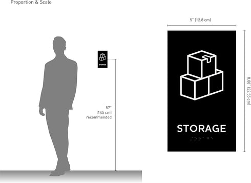 Storage Sign, ADA Compliant Modern Design Door Sign with Grade 2 Braille for Storage Private Area with 3M Double Sided Tape by Kubik Letters
