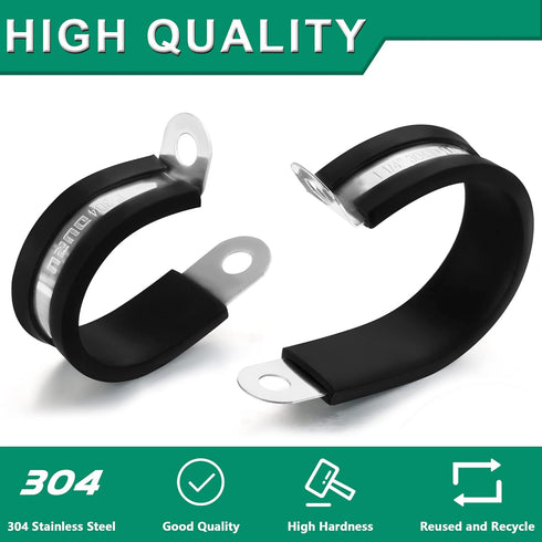 50PCS Stainless Steel Cable Clamps Assortment Kit with Screws, 7 Sizes 1/8" to 3/4" Rubber Coated Insulated