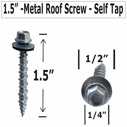 Metal Roofing Screws - #10 x 1.5” – Self tapping ¼” Hex Head with EPDM Rubber Washer – for Metal to wood, Corrugated Roofing, Siding, Sheds, pancake screw - Hex Drive Easy Install - GALVANIZED (100)