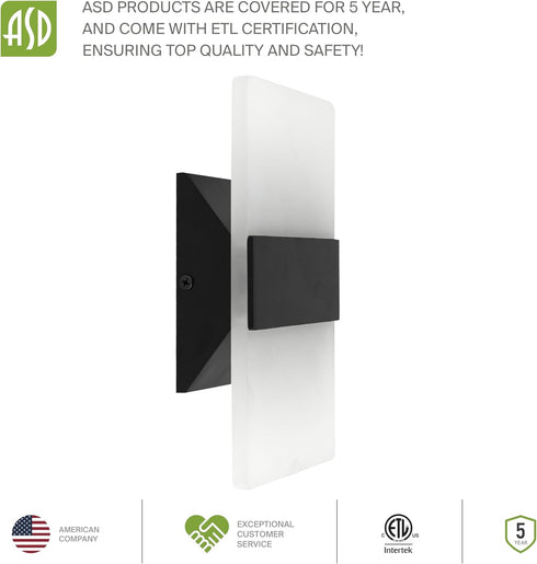 8 Inch 10W 2700K-5000K Dimmable ASD Indoor LED Wall Sconce - Black Wall Sconce Lights for Living Room, Bedroom
