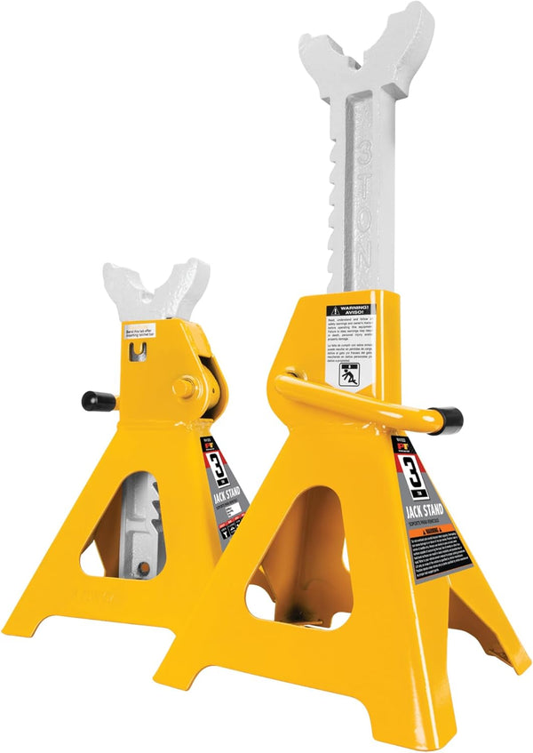 Performance Tool Ratchet Style Jack Stand Set, 3-Ton, Yellow, for Lifting Vehicles During Maintenance