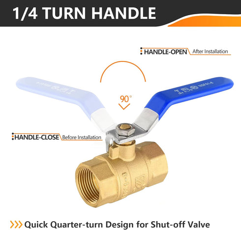 1-Pack 1/2 Inch FIP Threaded Ball Valve, Brass Full Port Shut-off Valve, 600 WOG, Blue