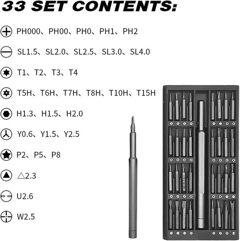 33 in 1 Precision Screwdriver Set, Electronics Precision Repair Tool Kit for Phone Watch Laptop PC Game Console, Multi-Bits Screw Driver Kits, Home Repair Tool Kit