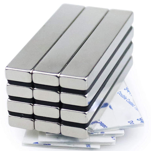 MIKEDE 12 Pack Neodymium Bar Magnets with Double-Sided Adhesive, Strong Heavy Duty Magnetic Strips, Powerful Rare Earth