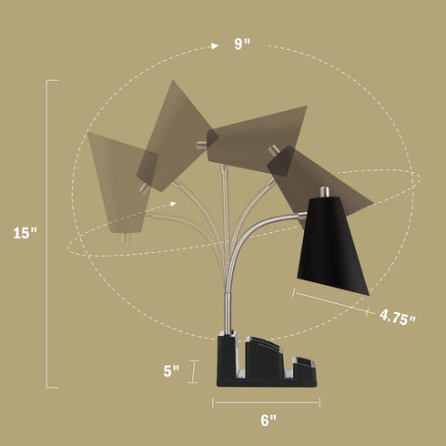 LED Desk Lamp with USB Charging Port and AC Outlet, Adjustable Neck, Modern Table Lamp for Reading and Working