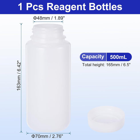 PATIKIL 500ml Reagent Bottles, PE Wide Mouth Round Graduated Bottles with Screw Cap for Lab Liquid Storage