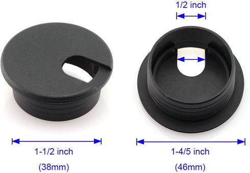 HJ Garden 8pcs Desk Wire Cord Cable Grommets, 1-1/2 inch Hole Cover for Office PC Desk, Black Plastic