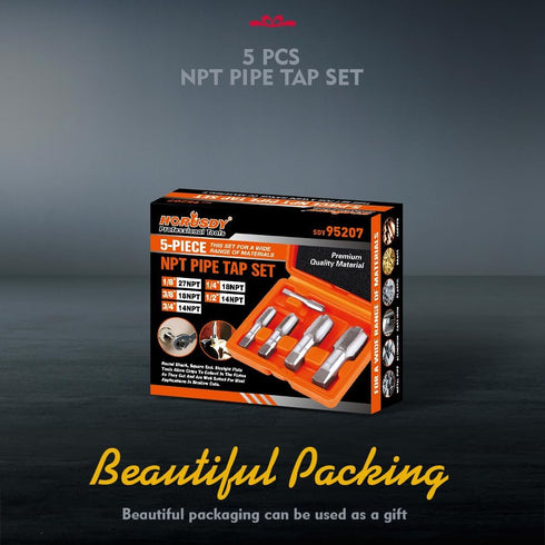 HORUSDY 5-Piece NPT Pipe Tap Set, Includes Sizes 1/8", 1/4", 3/8", 1/2", and 3/4"