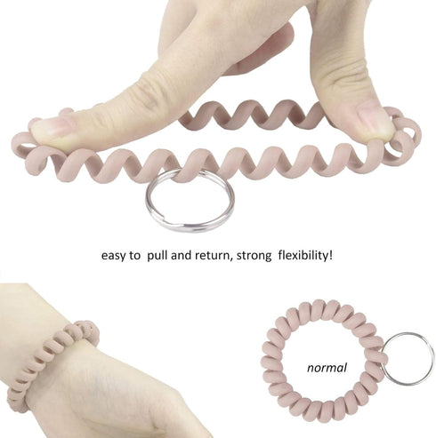 BIHRTC 6Pcs Wrist Coil Keychain, Spiral Bracelet Wristband, Stretchable Key Holder for Easy Access