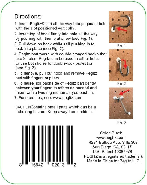 Pegboard Peg Locks 50PCS, 1/4 inch, Black